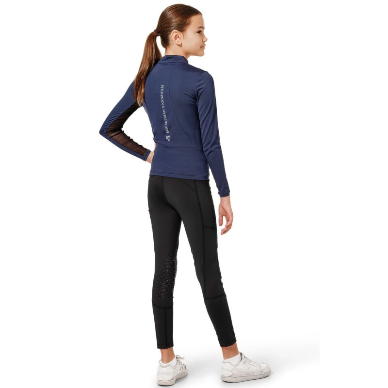 Футболка дитяча тренувальна з довгим рукавом Midnight Blue, Equestrian Stockholm