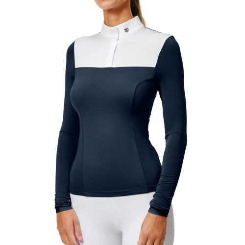 Футболка женская турнирная c длинным рукавом Navy White, Equestrian Stockholm
